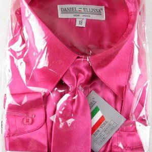 NWT Daniel Ellissa Boy's 3 Pc Metallic Fuchsia Dress Shirt Set, 18